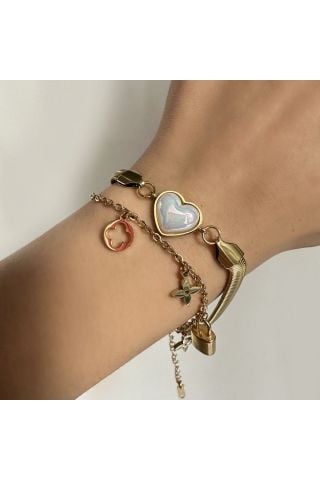 Çelik Opal Taşlı Kalpli Bileklik