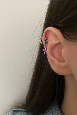 Cerrahi Çelik Renkli Taşlı Papatya Halka Tragus Piercing