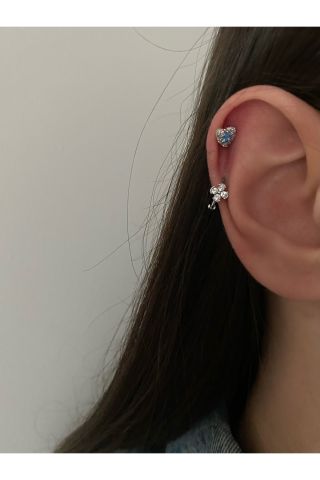 Cerrahi Çelik Renkli Taşlı Papatya Halka Tragus Piercing