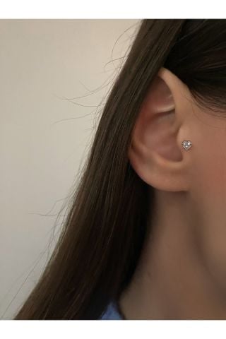 Kadın Silver Rengi Minimal Kalp Detaylı Tragus Kıkırdak Piercing 6mm