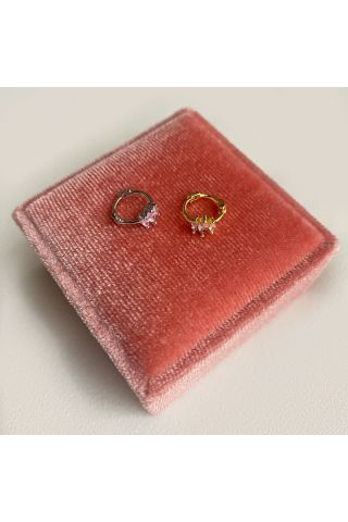Kadın Minimal Pembe Baget Taşlı Halka Tragus Piercing