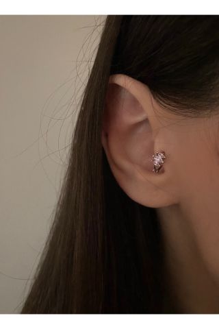 Kadın Minimal Pembe Baget Taşlı Halka Tragus Piercing