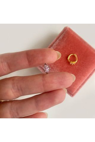 Kadın Minimal Pembe Baget Taşlı Halka Tragus Piercing