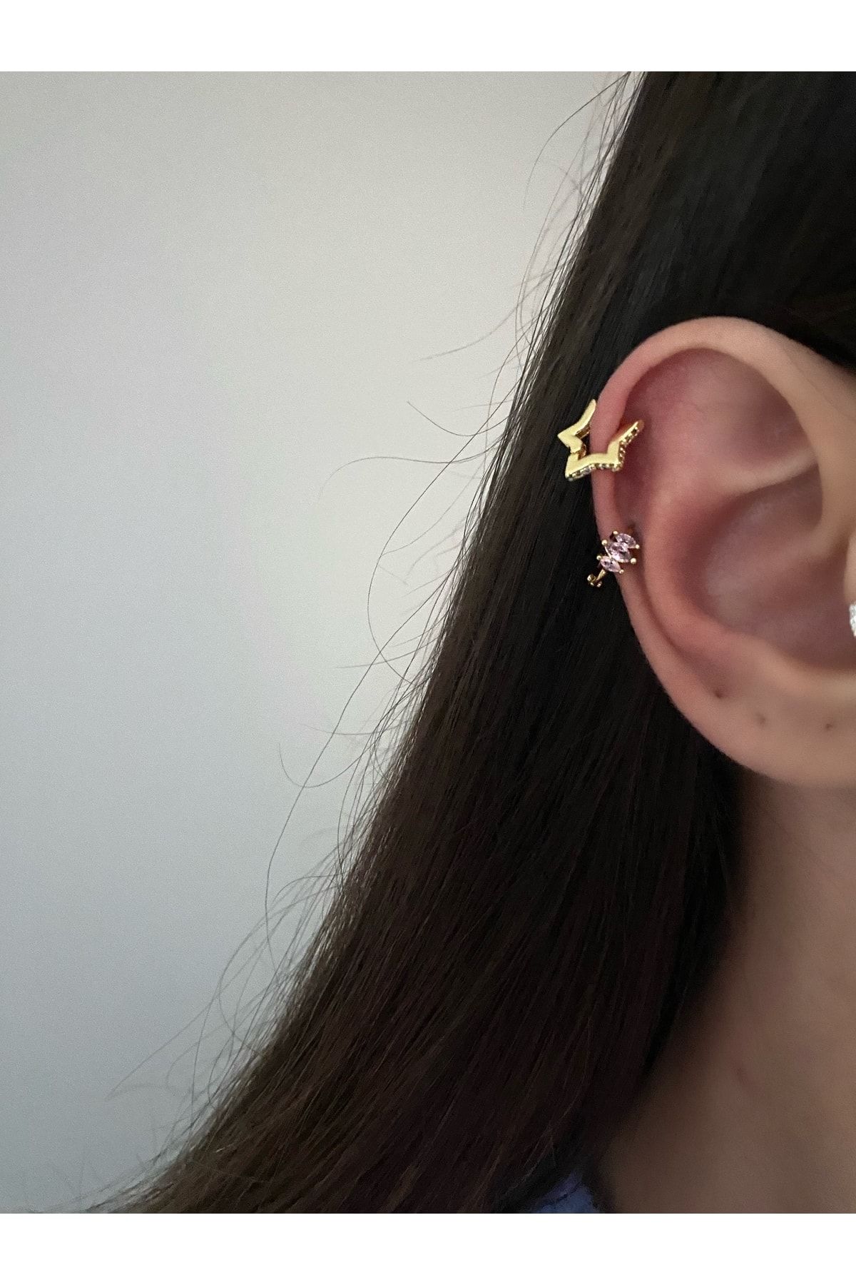 Kadın Minimal Yıldızlı Halka Tragus Piercing