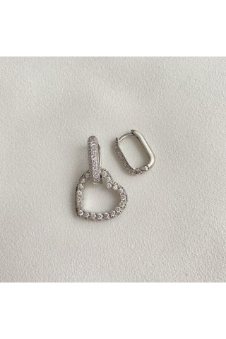 Kadın Silver Rengi Sallantılı Kalpli 2'li Küpe
