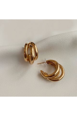 Kadın Gold Üç Sıralı 2'li Küpe