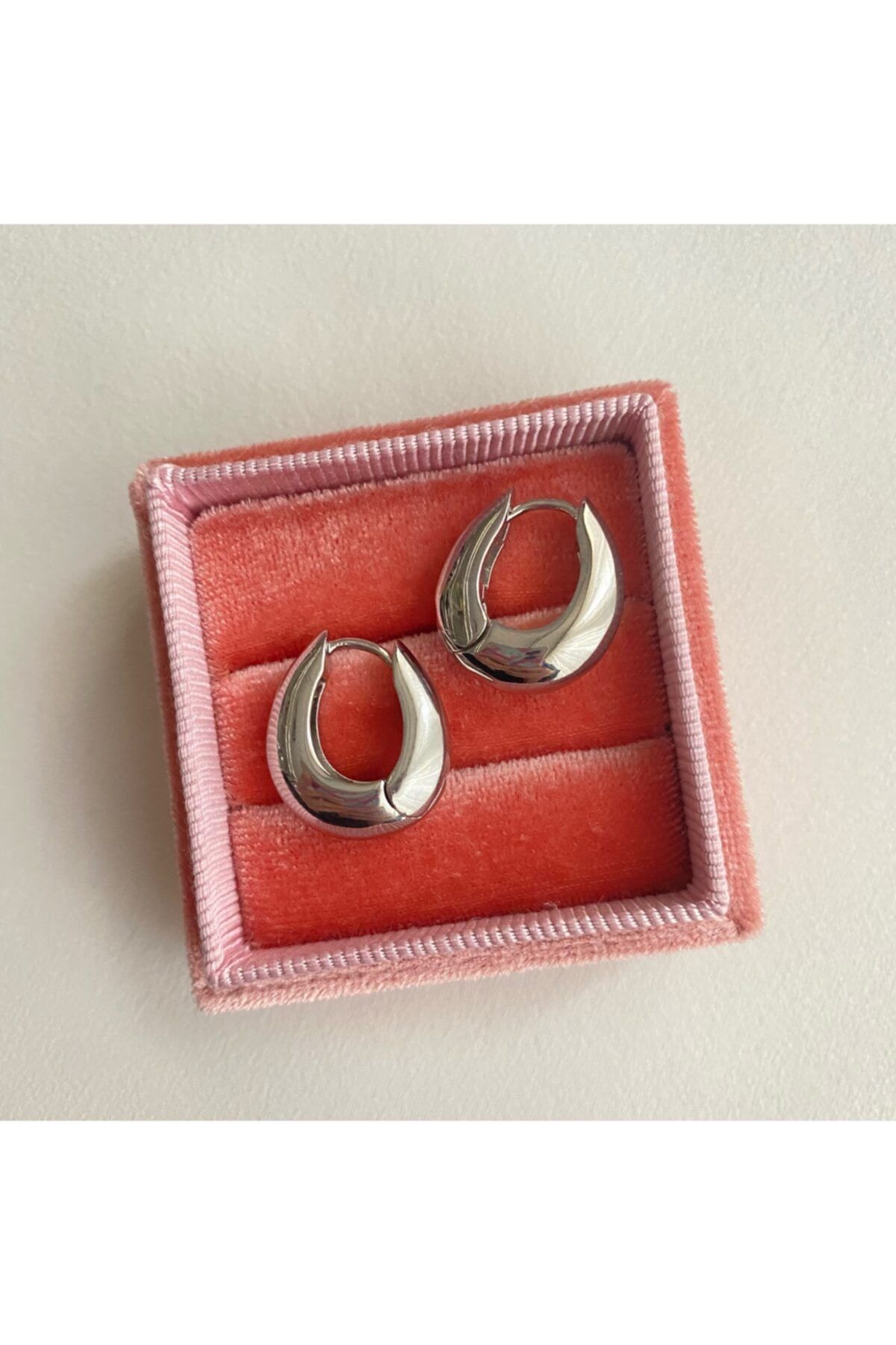 Kadın Silver Renkli Oval 2'li Küpe