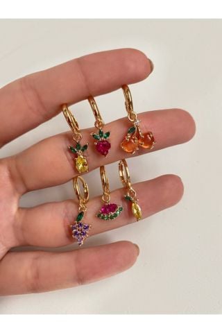 Kadın Renkli Meyveli 6'lı Küpe Seti