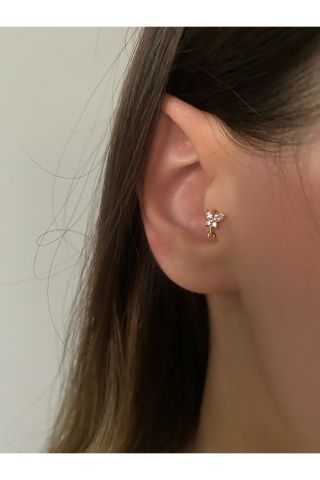 Kadın Pembe Taşlı Kelebek Halka Tragus Piercing