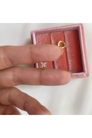 Kadın Pembe Taşlı Kelebek Halka Tragus Piercing