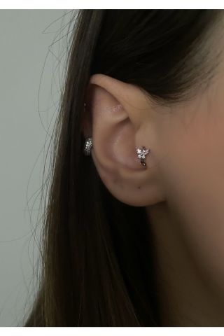 Kadın Pembe Taşlı Kelebek Halka Tragus Piercing