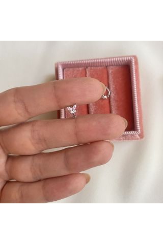 Kadın Pembe Taşlı Kelebek Halka Tragus Piercing
