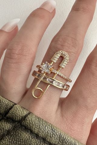 Çengelli Iğne Detaylı Ayarlanabilir Yüzük