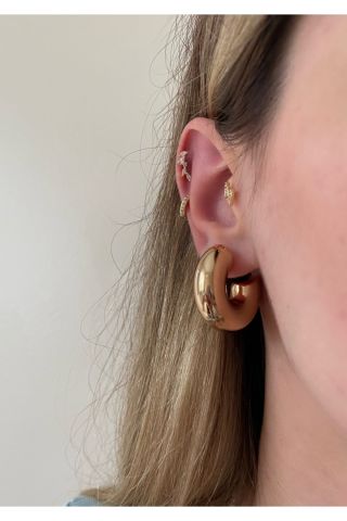 Kadın Gold Renkli Mini Double Halka Küpe Çifti