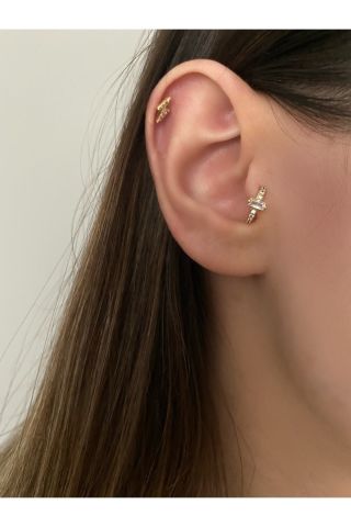 Kadın Gold Baget Taşlı Halka Tragus