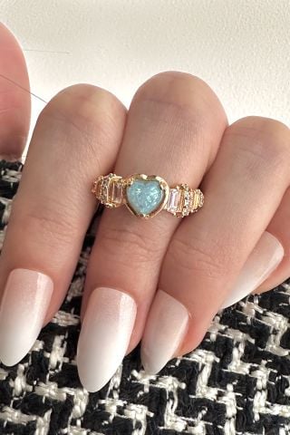 Mavi Opal Taşlı Kalp Yüzük