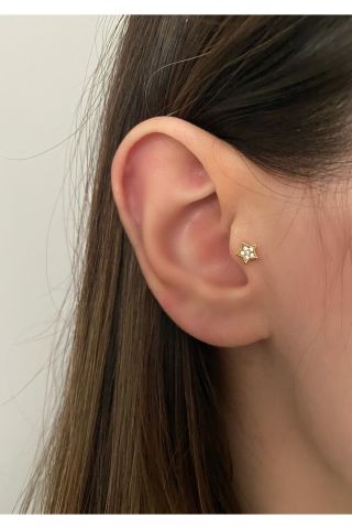 Kadın Gold Renkli Minimal Taşlı Yıldız Tragus Piercing