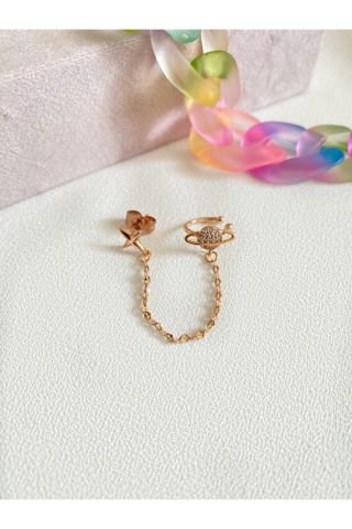 Gold Renkli Earcuff Detaylı Gezegen Küpe