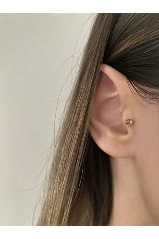 Kadın Minimal Pembe Taşlı Kalpli Tragus Kıkırdak Piercing