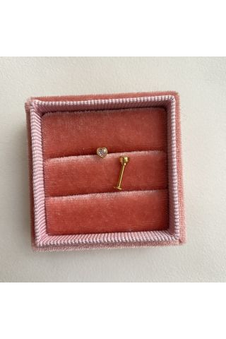 Kadın Minimal Pembe Taşlı Kalpli Tragus Kıkırdak Piercing