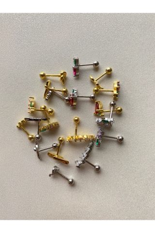 Kadın Silver Baget Tek Taşlı Tragus Kıkırdak Piercing