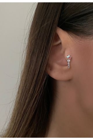 Kadın Silver Opal Taşlı Kayan Yıldız Tragus Kıkırdak Piercing
