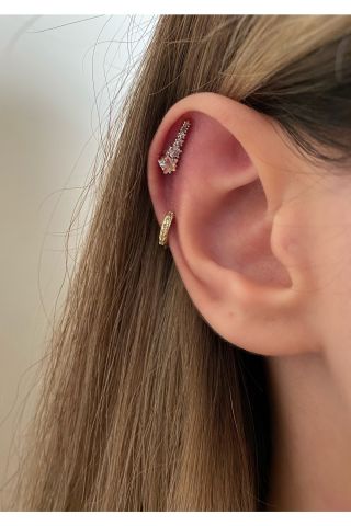 Kadın Silver Opal Taşlı Kayan Yıldız Tragus Kıkırdak Piercing