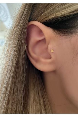 Kadın Cerrahi Çelik Gold Renkli Yıldız Tragus Piercing Kıkırdak