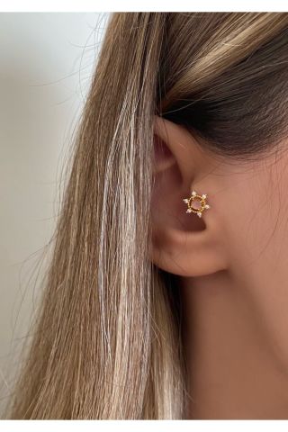 Kadın Zirkon Taşlı Güneş Tragus Kıkırdak Piercing