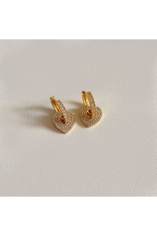 Gold Rengi Taşlı Pırpır Kalp Küpe Çifti