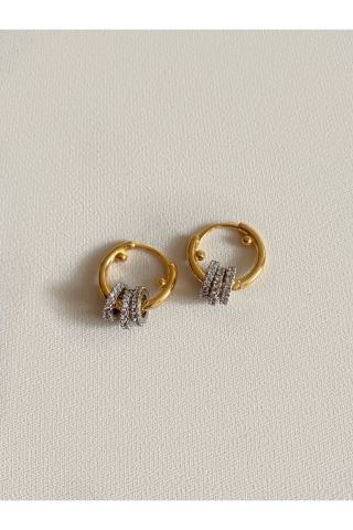 Gold Rengi Silver Halkalı Mini Hoop Halka Küpe