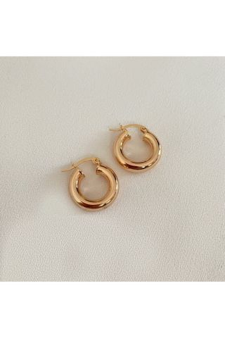 Kadın Gold Rengi Mini Double Halka Küpe Çifti