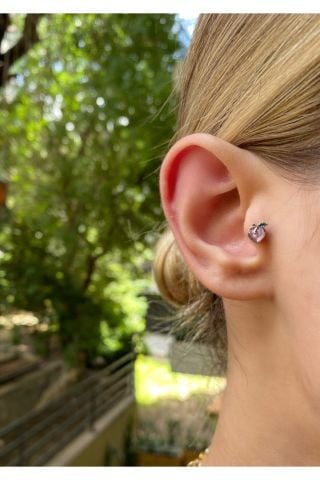 Kadın Silver Renkli Şeftali Tragus Kıkırdak Piercing