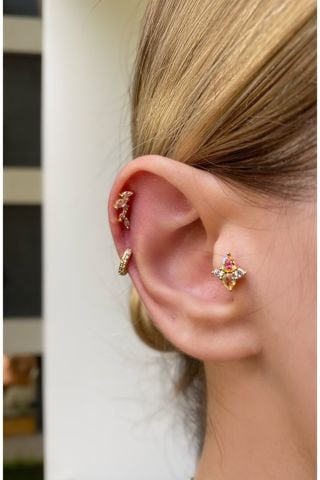 Kadın Gold Renkli Opal Taşlı Kıkırdak Piercing Tragus