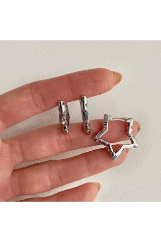 Renkli Mineli Yıldız Model 3'lü Küpe