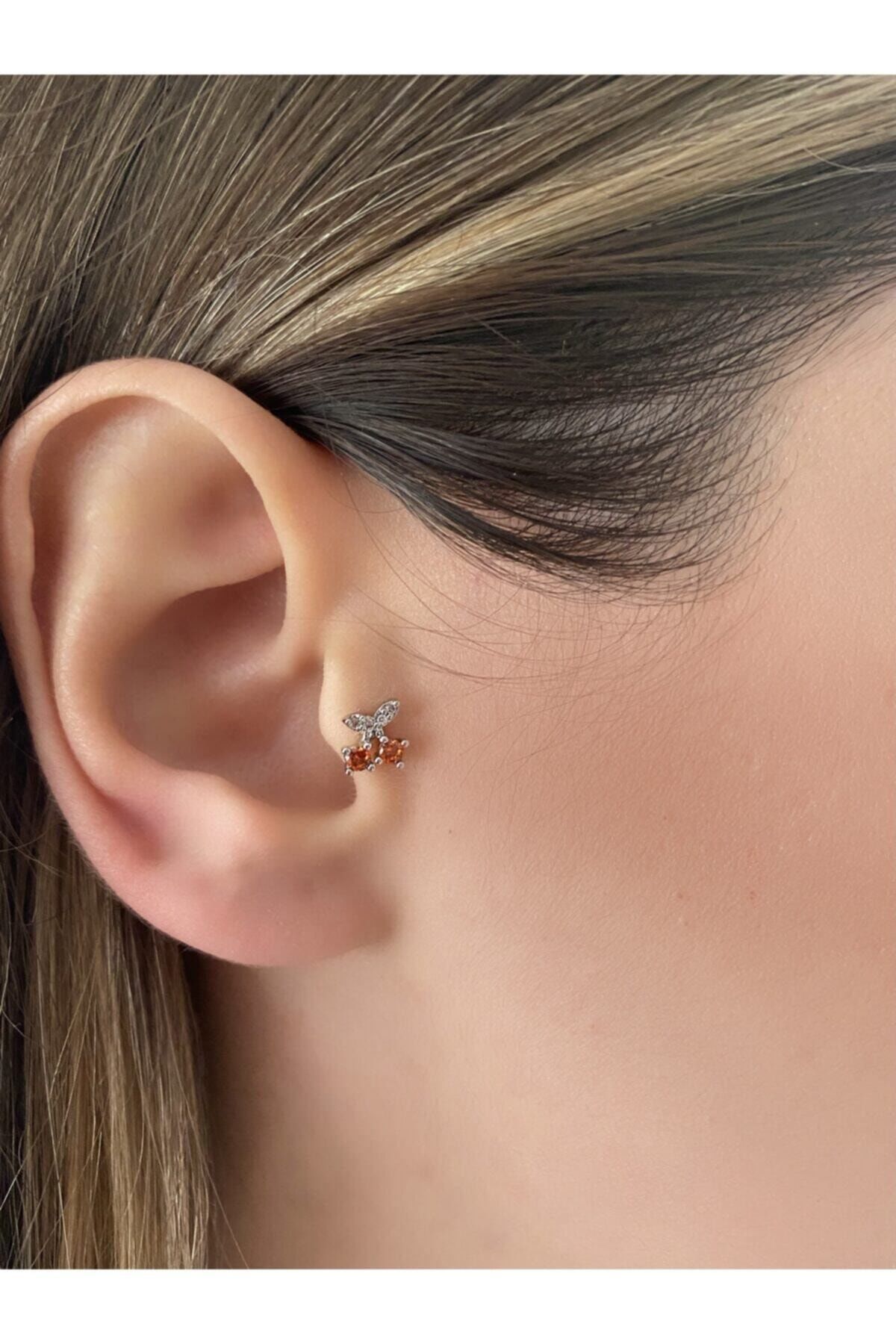 Kadın Gümüş Renk Cerrahi Çelik Kiraz Kıkırdak Piercing 6 mm