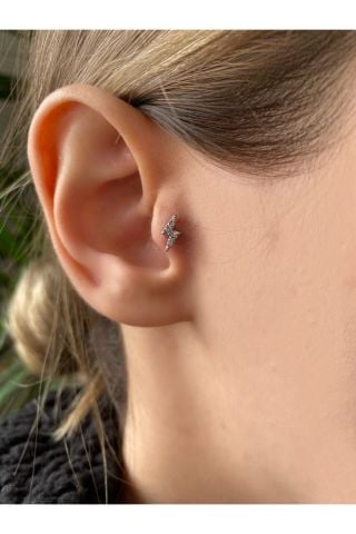 Kadın Silver Rengi Cerrahi Çelik  Şimşek Tragus Kıkırdak Piercing 6mm