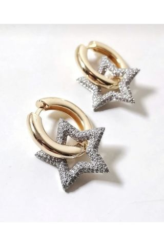 Zirkon Taşlı Silver Yıldız Detaylı 2'li Küpe