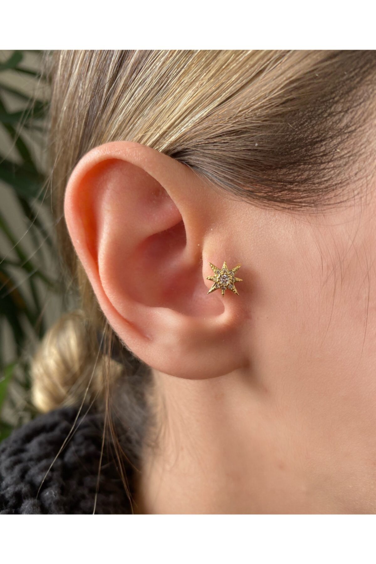 Kadın Gold Cerrahi Çelik Yıldız Tragus Kıkırdak Piercing 6mm
