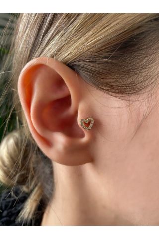 Cerrahi Çelik Kadın Gold Rengi Kalp Tragus Kıkırdak Piercing 6mm