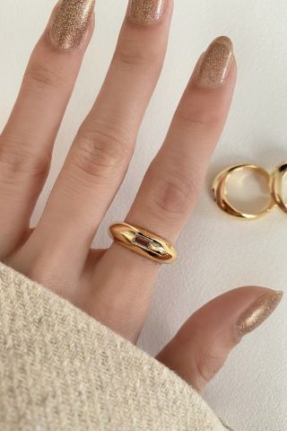 Kadın Gold Rengi Altın Kaplama Taşlı Ayarlanabilir Yüzük