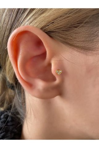 Kadın Gold Rengi Minimal Kalp Detaylı Tragus Kıkırdak Piercing 6mm