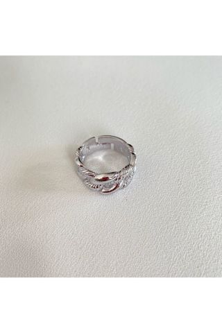 Kadın Silver Rengi Örgülü Ayarlanabilir Yüzük