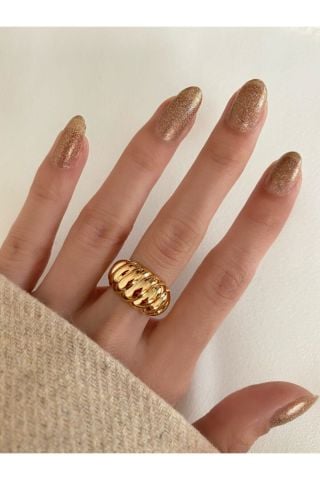 Kadın Gold Rengi Kalın Burgulu Ayarlanabilir Yüzük