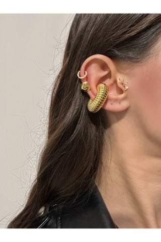 Çelik Çizgili Kalın Halka Kıkırdak Küpesi Earcuff