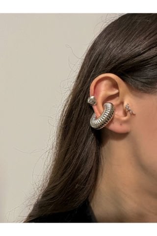 Çelik Çizgili Kalın Halka Kıkırdak Küpesi Earcuff