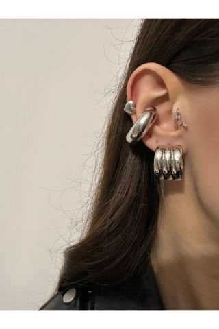 Çelik Kalın Boğumlu Kıkırdak Küpesi Earcuff