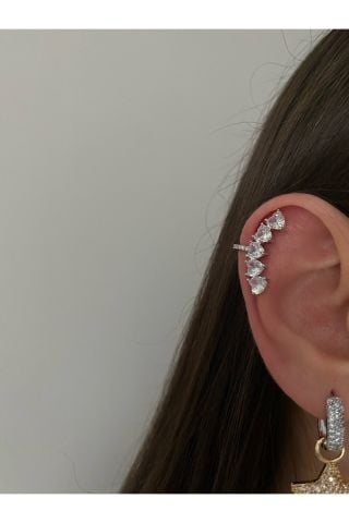 Beş Sıralı Kalp Kıkırdak Küpe Earcuff