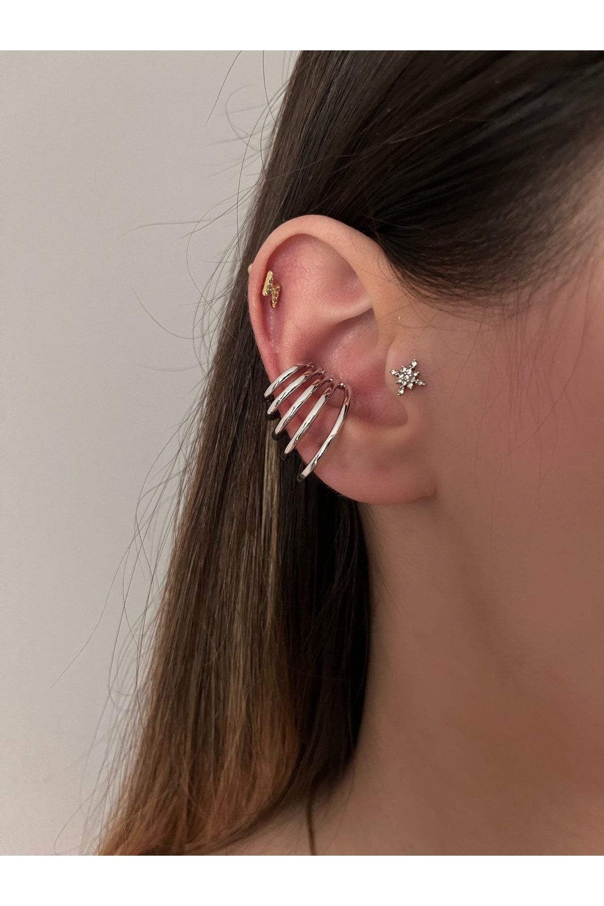 Kadın Silver Kulağı Saran Kıkırdak Küpe Earcuff