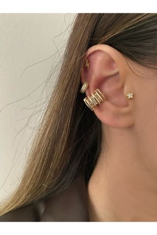 Kadın Gold Renkli Zikzak Kıkırdak Küpe Earcuff
